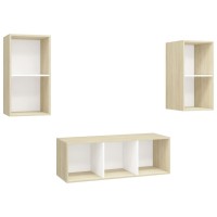 vidaXL 3 Piece TV Stand Set White and Sonoma Oak Engineered Wood