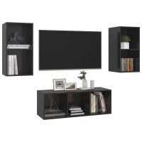 Vidaxl 3 Piece Tv Cabinet Set High Gloss Black Engineered Wood
