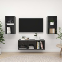 Vidaxl 3 Piece Tv Cabinet Set High Gloss Gray Engineered Wood
