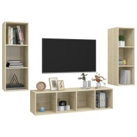 vidaXL 3 Piece TV Stand Set Sonoma Oak Engineered Wood