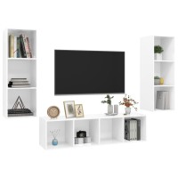 vidaXL 3 Piece TV Stand Set High Gloss White Engineered Wood