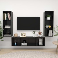 vidaXL 3 Piece TV Stand Set High Gloss Black Engineered Wood