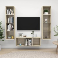 vidaXL 3 Piece TV Stand Set Sonoma Oak Engineered Wood