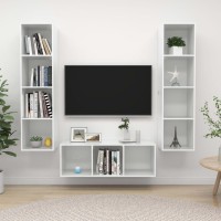 vidaXL 3 Piece TV Stand Set High Gloss White Engineered Wood