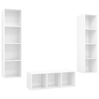 vidaXL 3 Piece TV Stand Set High Gloss White Engineered Wood