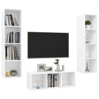 vidaXL 3 Piece TV Stand Set High Gloss White Engineered Wood