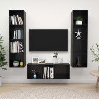 Vidaxl 3 Piece Tv Cabinet Set High Gloss Black Engineered Wood