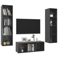 vidaXL 3 Piece TV Stand Set High Gloss Gray Engineered Wood