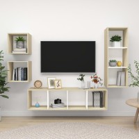 Vidaxl 4 Piece Tv Cabinet Set White And Sonoma Oak Engineered Wood