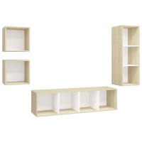 Vidaxl 4 Piece Tv Cabinet Set White And Sonoma Oak Engineered Wood