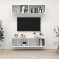 vidaXL Wall-mounted TV Stands 2 Pcs High Gloss White Engineered Wood