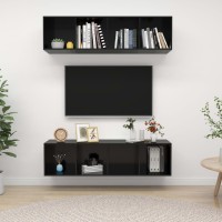 vidaXL Wall-mounted TV Stands 2 pcs High Gloss Black Engineered Wood