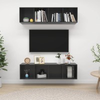 Vidaxl Wall-Mounted Tv Cabinets 2 Pcs High Gloss Gray Engineered Wood