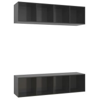 Vidaxl Wall-Mounted Tv Cabinets 2 Pcs High Gloss Gray Engineered Wood