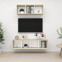 Vidaxl 2 Piece Tv Cabinet Set White And Sonoma Oak Engineered Wood