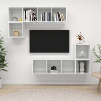 vidaXL 4 Piece TV Stand Set High Gloss White Engineered Wood