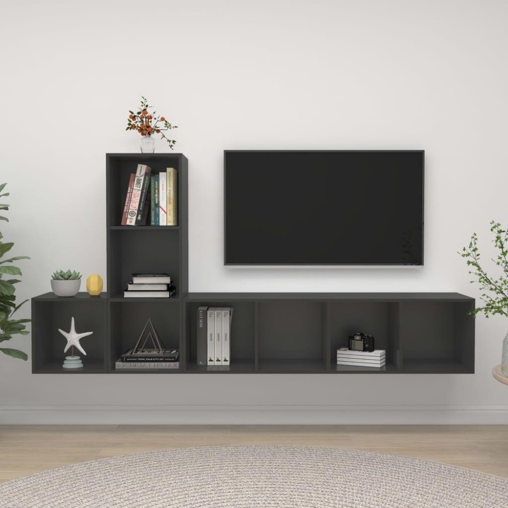 vidaXL 3 Piece TV Stand Set Gray Engineered Wood