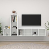 vidaXL 3 Piece TV Stand Set High Gloss White Engineered Wood