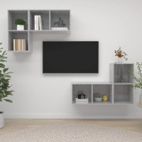 vidaXL Wall-mounted TV Stands 4 pcs Concrete Gray Engineered Wood