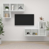 Vidaxl Wall-Mounted Tv Cabinets 4 Pcs High Gloss White Engineered Wood