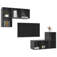 Vidaxl Wall-Mounted Tv Cabinets 4 Pcs High Gloss Gray Engineered Wood