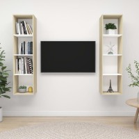 Vidaxl Wall-Mounted Tv Cabinets 2 Pcs White And Sonoma Oak Engineered Wood