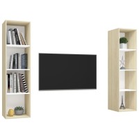 Vidaxl Wall-Mounted Tv Cabinets 2 Pcs White And Sonoma Oak Engineered Wood