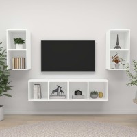 vidaXL Wall-mounted TV Stands 4 Pcs White Engineered Wood