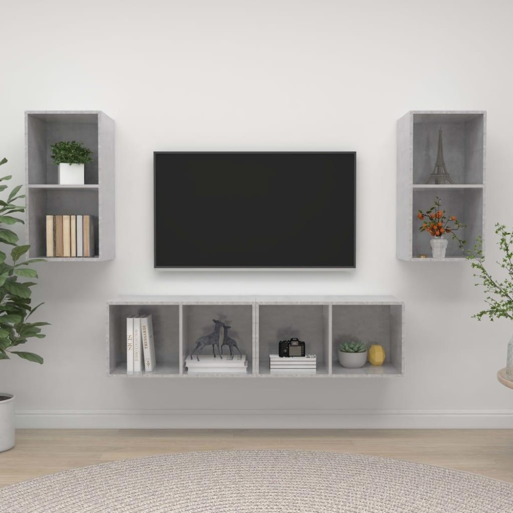 Vidaxl Wall-Mounted Tv Cabinets 4 Pcs Concrete Gray Engineered Wood