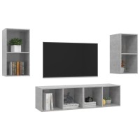 Vidaxl Wall-Mounted Tv Cabinets 4 Pcs Concrete Gray Engineered Wood