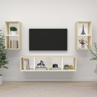 vidaXL Wall-mounted TV Stands 4 Pcs White and Sonoma Oak Engineered Wood