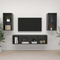 vidaXL Wall-mounted TV Stands 4 pcs High Gloss Gray Engineered Wood