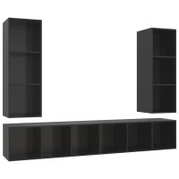 vidaXL Wall-mounted TV Stands 4 Pcs High Gloss Black Engineered Wood