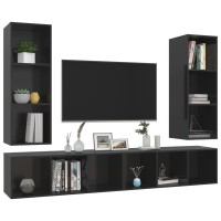 vidaXL Wall-mounted TV Stands 4 Pcs High Gloss Black Engineered Wood