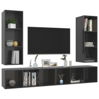 vidaXL Wall-mounted TV Stands 4 Pcs High Gloss Gray Engineered Wood