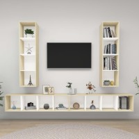 vidaXL Wall-mounted TV Stands 4 Pcs White and Sonoma Oak Engineered Wood