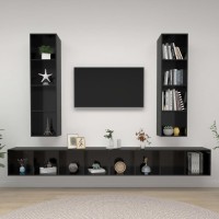 vidaXL Wall-mounted TV Stands 4 Pcs High Gloss Black Engineered Wood