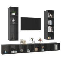 vidaXL Wall-mounted TV Stands 4 Pcs High Gloss Gray Engineered Wood