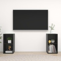 Vidaxl Tv Cabinets 2 Pcs High Gloss Black 28.3X13.8X14.4 Engineered Wood