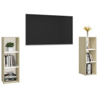 Vidaxl Tv Cabinets 2 Pcs White & Sonoma Oak 42.1X13.8X14.6 Engineered Wood