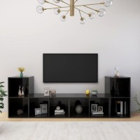Vidaxl Tv Cabinets 4 Pcs High Gloss Black 28.3X13.8X14.4 Engineered Wood