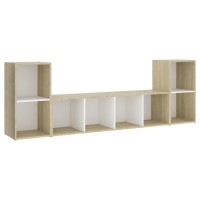 vidaXL 3 Piece TV Stand Set White and Sonoma Oak Engineered Wood