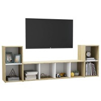 vidaXL 3 Piece TV Stand Set White and Sonoma Oak Engineered Wood