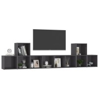 vidaXL 5 Piece TV Stand Set High Gloss Gray Engineered Wood