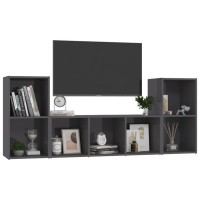 vidaXL 3 Piece TV Stand Set High Gloss Gray Engineered Wood