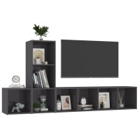 Vidaxl 3 Piece Tv Cabinet Set High Gloss Gray Engineered Wood