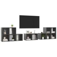 vidaXL 8 Piece TV Stand Set High Gloss Gray Engineered Wood