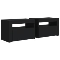Vidaxl Bedside Cabinets 2 Pcs With Leds Black 23.6X13.8X15.7