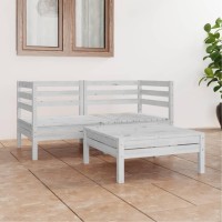 vidaXL 3 Piece Patio Lounge Set White Solid Pinewood