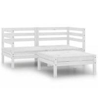 vidaXL 3 Piece Patio Lounge Set White Solid Pinewood